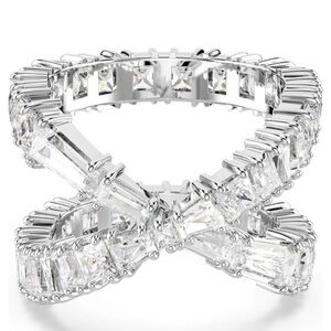 Swarovski White Crystal Crossover Silver Ring